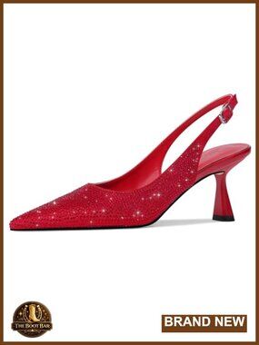 Slingback Kitten Heel Pointed Toe Sparkly Rhinestone Pumps